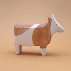 Brin D'Ours Wooden Spotted Brown Cow Standing
