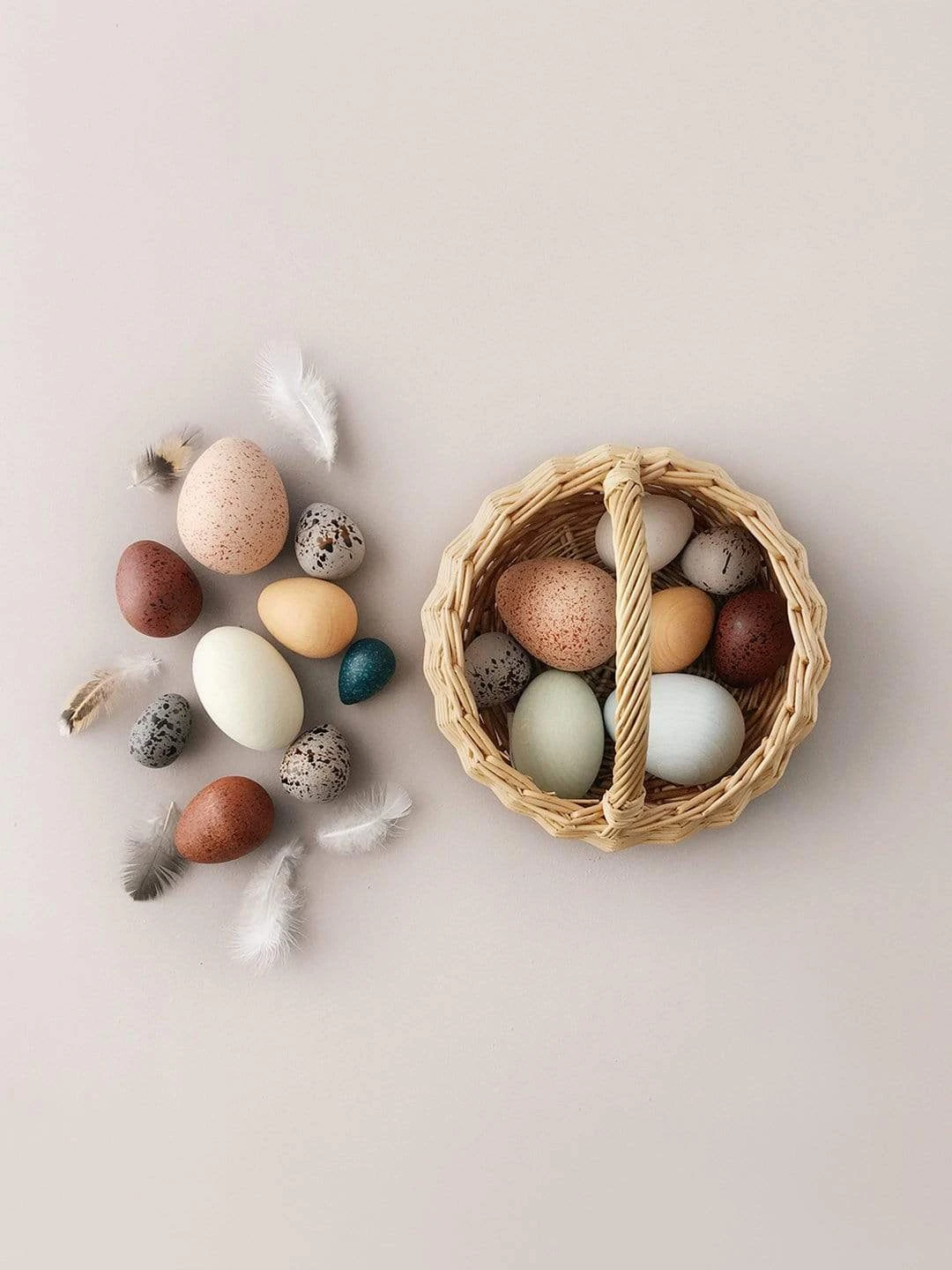 A Dozen Wooden Bird Eggs Basket