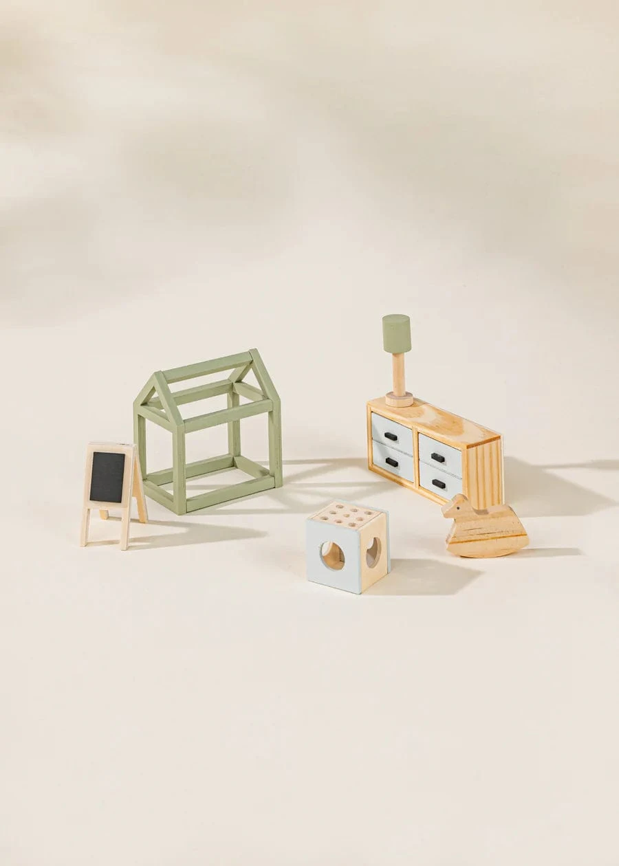 Wooden Doll House Kids Room Furniture & Accessories (7 Pcs)